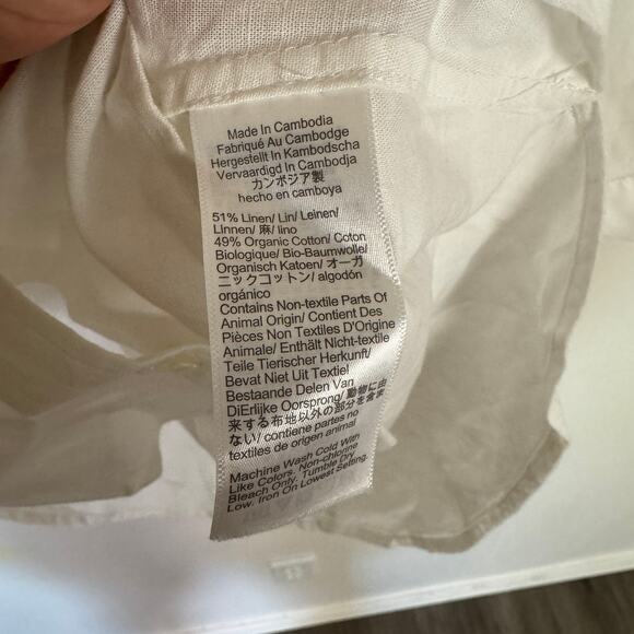 Madewell Oversized Button-Up Shirt SZ XXS White Cotton-Linen 3/4 Pleated-Sleeve - Picture 8 of 9